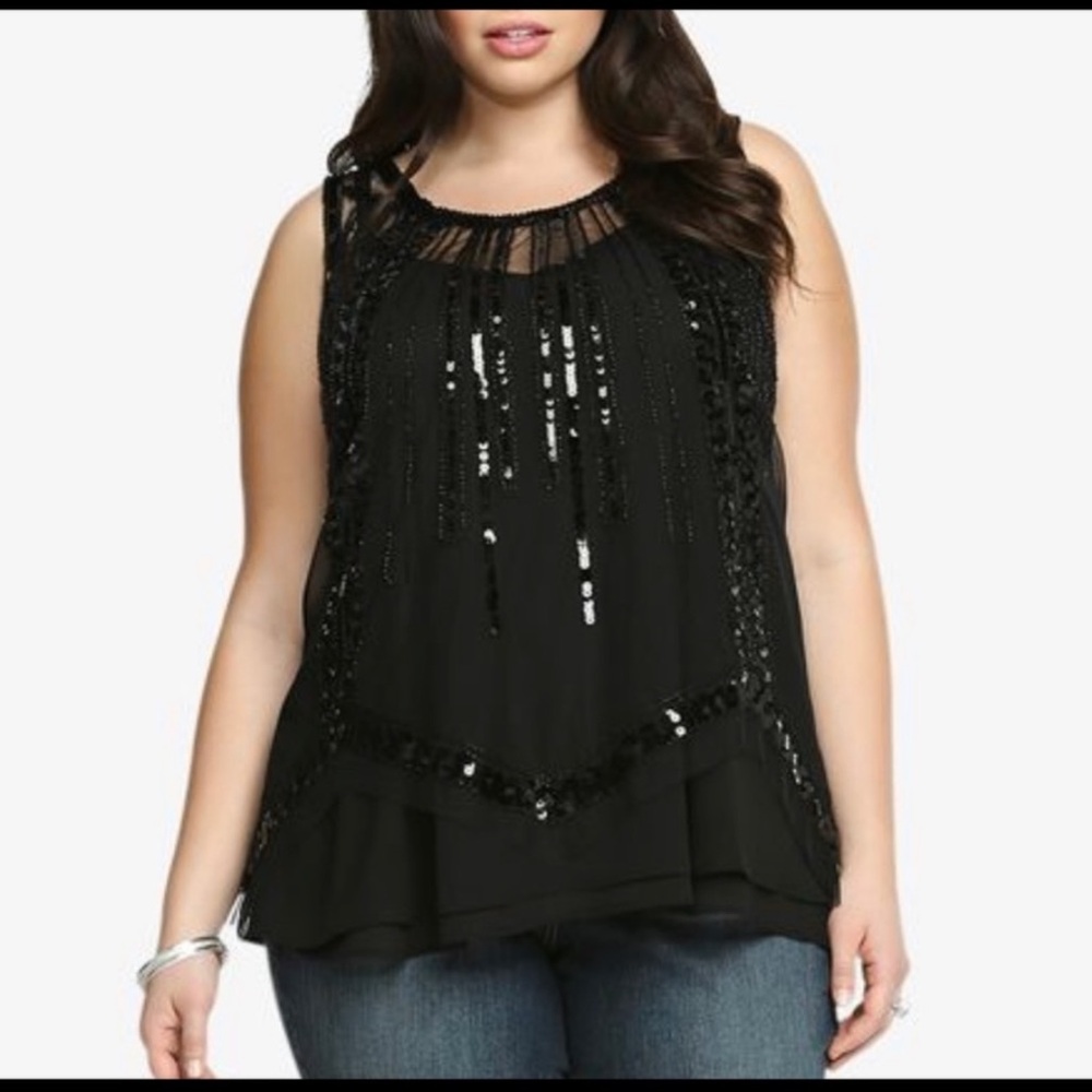 TORRID Black Sleeveless Sequin and Beaded Top - Size 2 NWOT